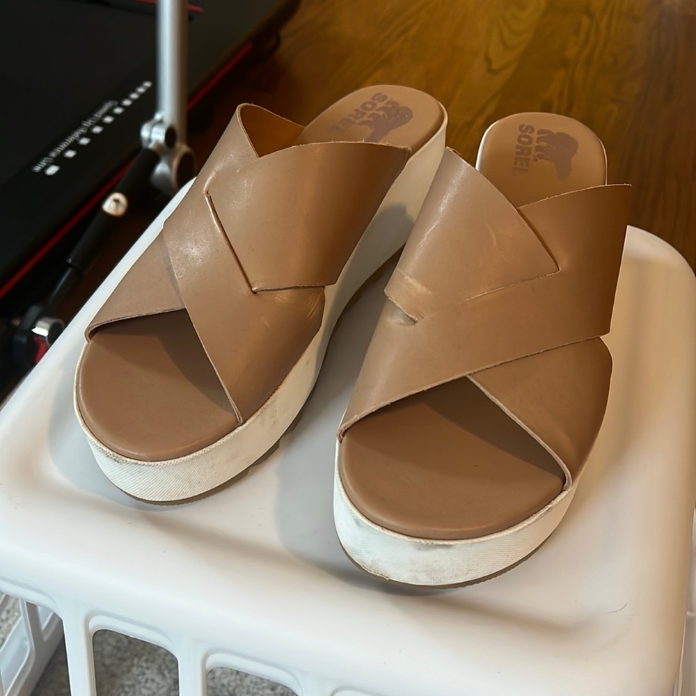 Stoel flatform mule in honest beige/sea salt